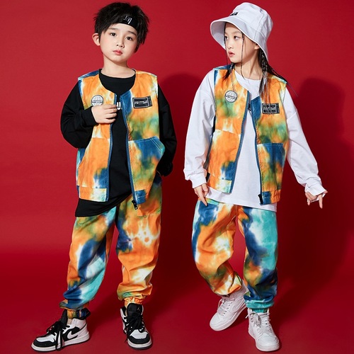 Hip-hop Children's Street Dance Suit for Boys Trendy Kids Hiphop Work Vest for Girls Children Jazz Dance New Year Performance Clothes
