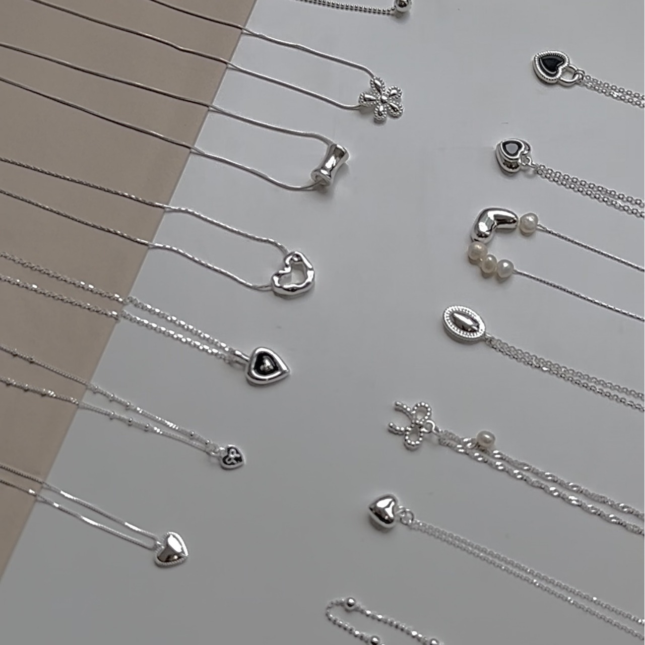 Gioielli di nicchia coreani in stile Instagram, collana con fiocco a cuore in argento puro, combinazione di alta qualità a catena singola_voghion.com