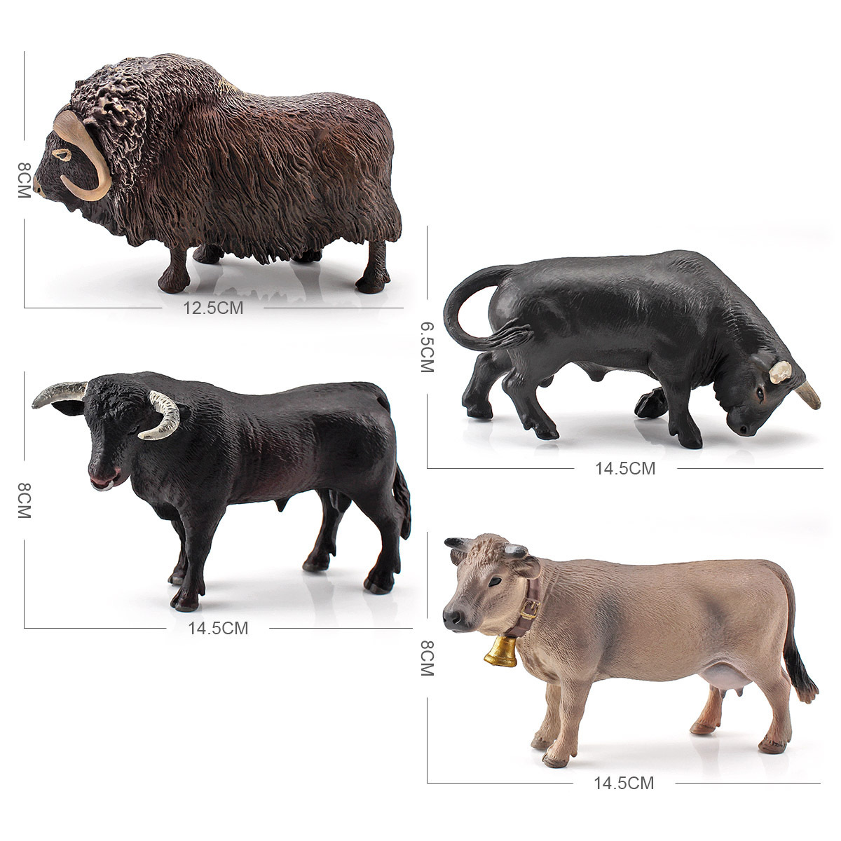 Modelo realista de toro negro, toro marrón suizo, toro norte-africano, gnomo, para decoración de dioramas de granja, transfronterizo Amazon.