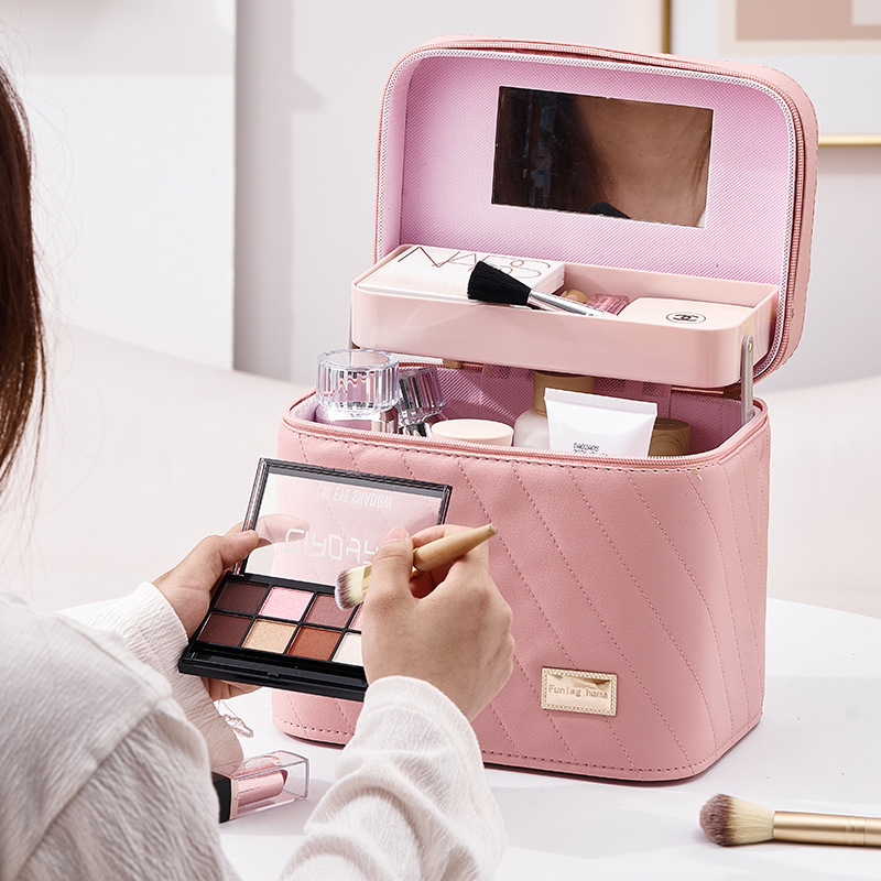 2024 nuevo maleta de maquillaje simple bolsa de almacenamiento de gran capacidad alta sensación de PU maleta portátil impermeable al por mayor