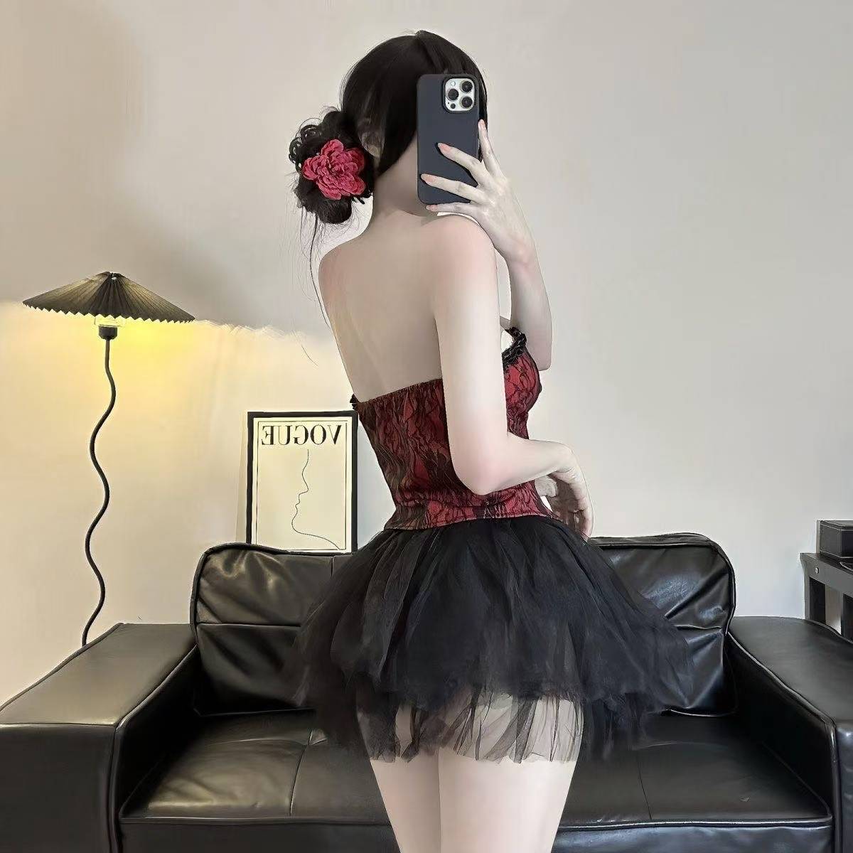 Retro Lace Tube Top Corset Vest, Palace-Style Push-Up Lingerie, Black One Size — detail image 5
