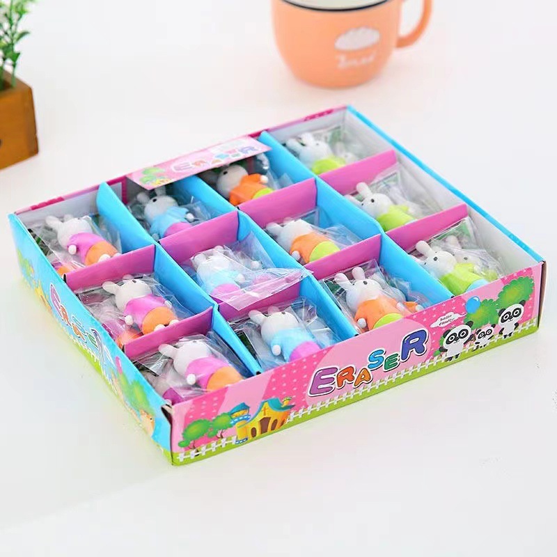 Borradores de conejo de orejas largas al por mayor, borradores de animales tridimensionales de dibujos animados, útiles escolares prácticos, regalos para estudiantes de primaria.