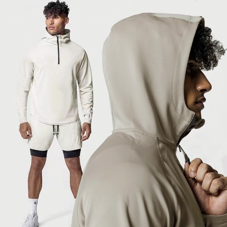 Crazy Muscle Men's Sports Casual Hooded Jacket Spring and Autumn Fitness Half Zipper High Collar European and American Loose Sweatshirt