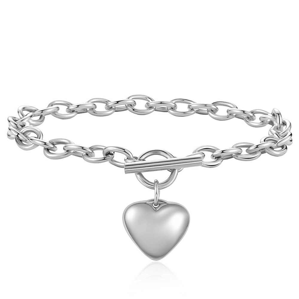 Pulsera De Hebilla Ot De Cadena Cruzada Con Colgante De Corazón De Acero Titanio Simple De Moda display picture 2