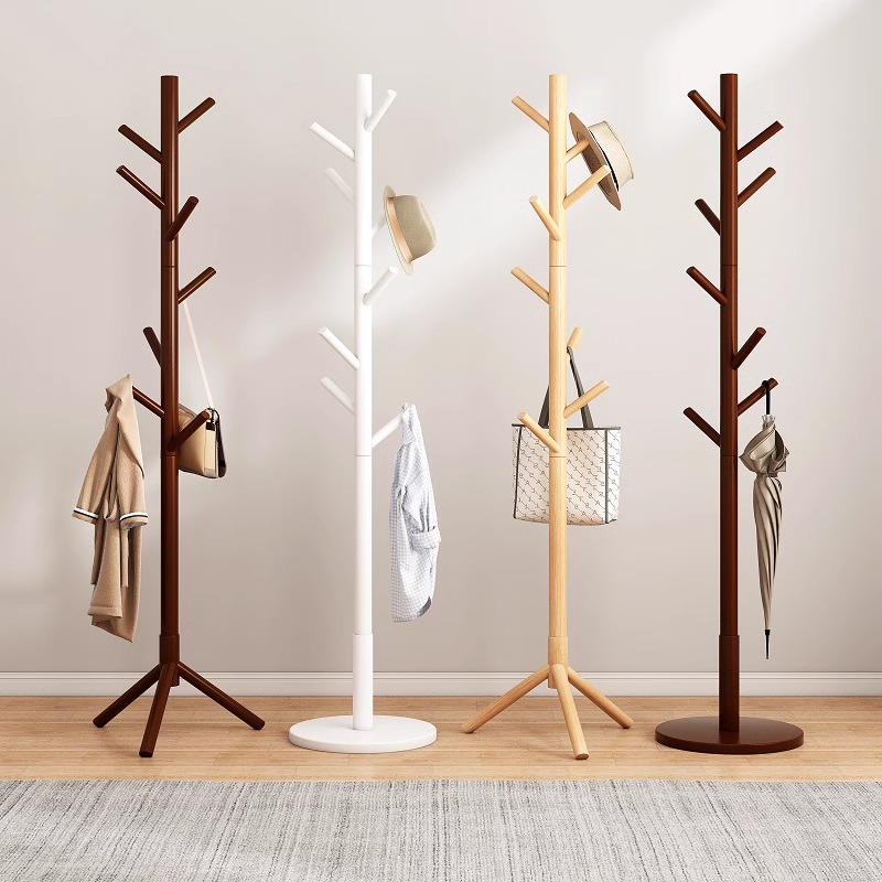 Perchero de piso, perchero de dormitorio, perchero de madera maciza, perchero simple para el hogar, poste de ropa, perchero de habitación, piso