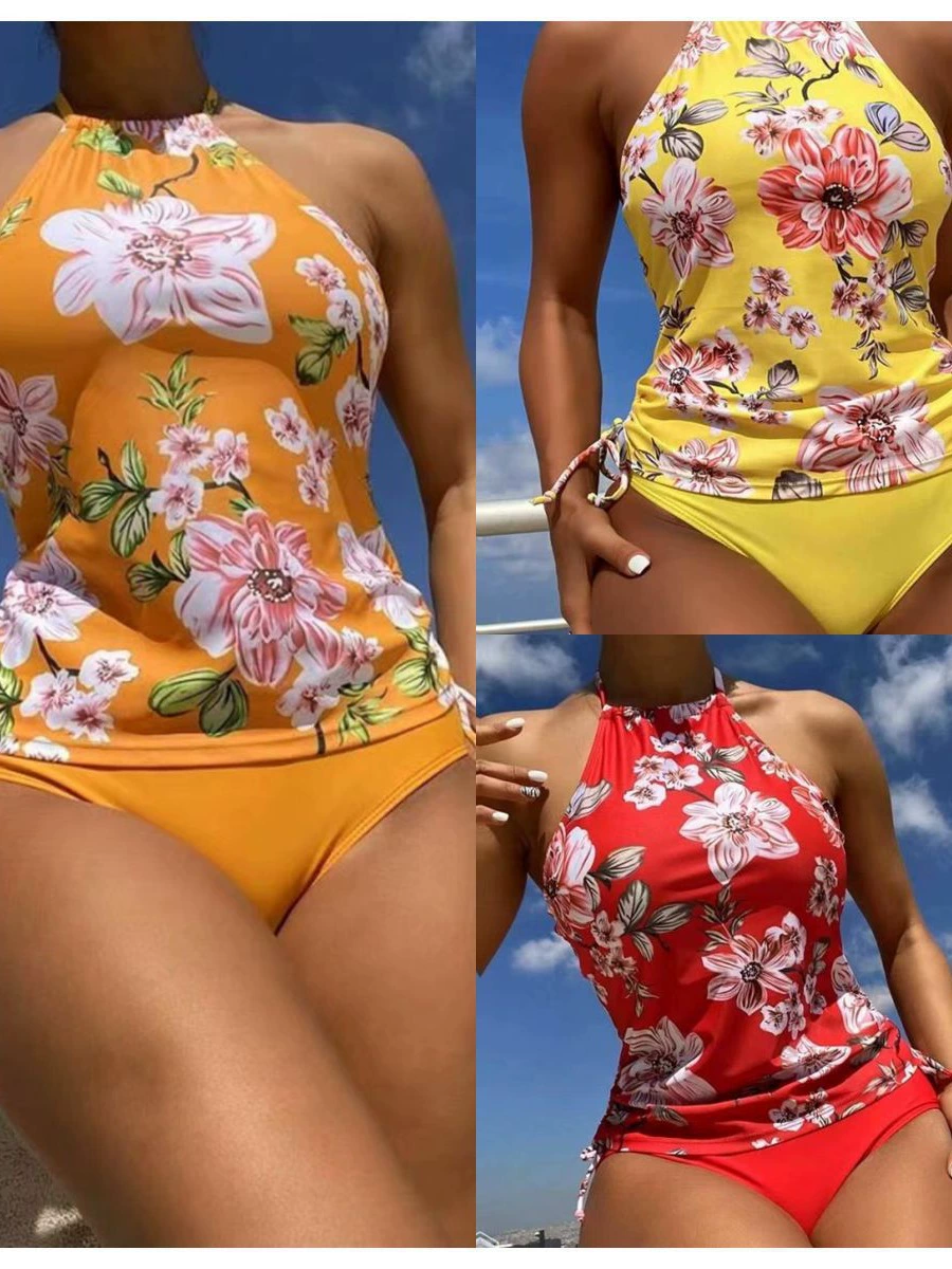 (Торговля через границу), sexy разрез купальника, набор, европейский стиль, цветочный принт, обтягивающий, спина открыта