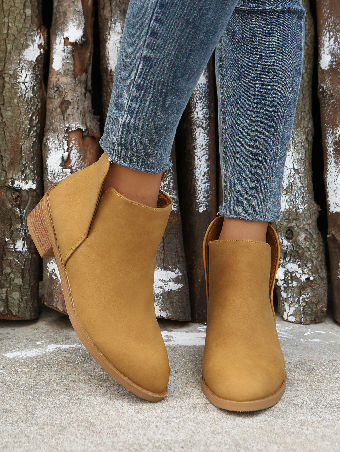 Neue große Wildlederstiefel für Damen mit Blockabsatz und einfarbigen Damenstiefeletten_voghion.com