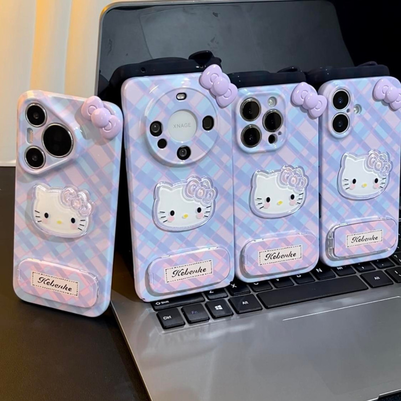 チェック柄 KT リボンは Apple/Huawei/oppo/Xiaomi/vivo 落下防止フィルムの新しい携帯電話ケースに適しています|undefined