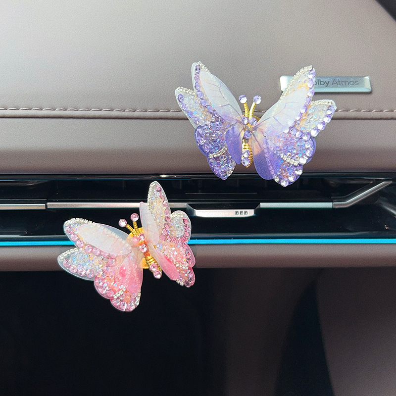 Healing-style diamond-encrusted moving butterfly car ornament for electric vehicle interior, car dashboard, and computer display screen decoration
