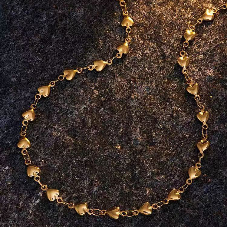10g Weight Titanium Steel 18K Gold Plated Casual Simple Style Heart Shape Bracelets Necklace