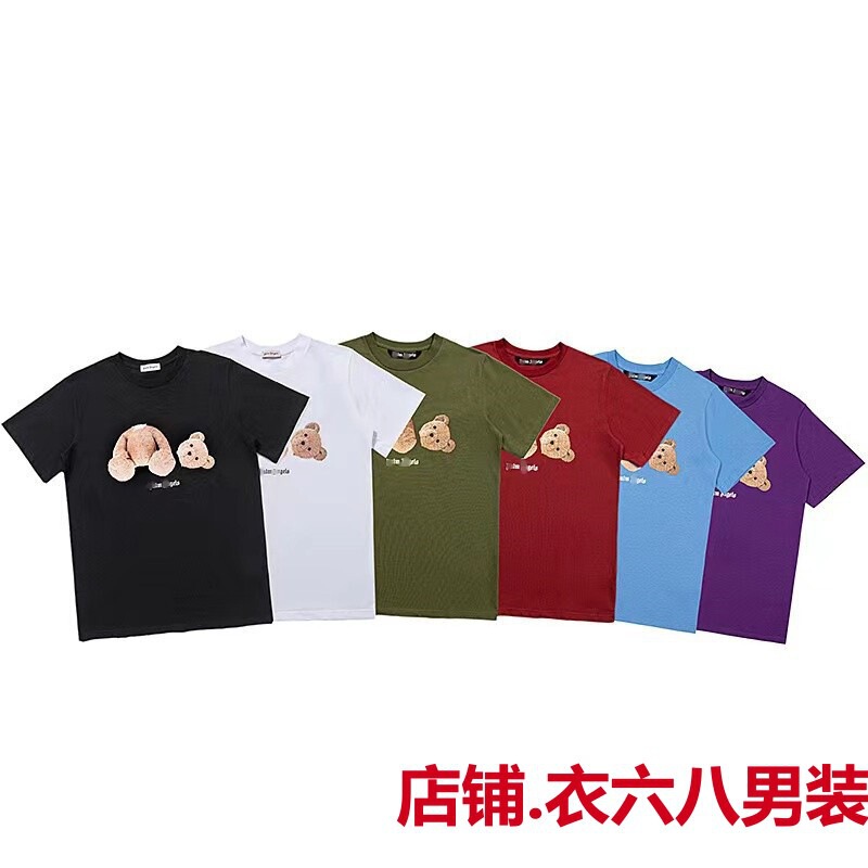 Wholesale Cross-Border European and American Trendy Brand Palm Angel Beheaded Bear Printed Short-Sleeved T-Shirts for Men and Women Couples High Street Half-Sleeves