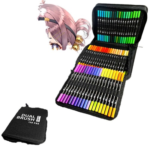 Set of Dual-Head Watercolor Pens with 120, 72, and 60 Color Soft Tips for Art and Painting Supplies, Children's Drawing Materials