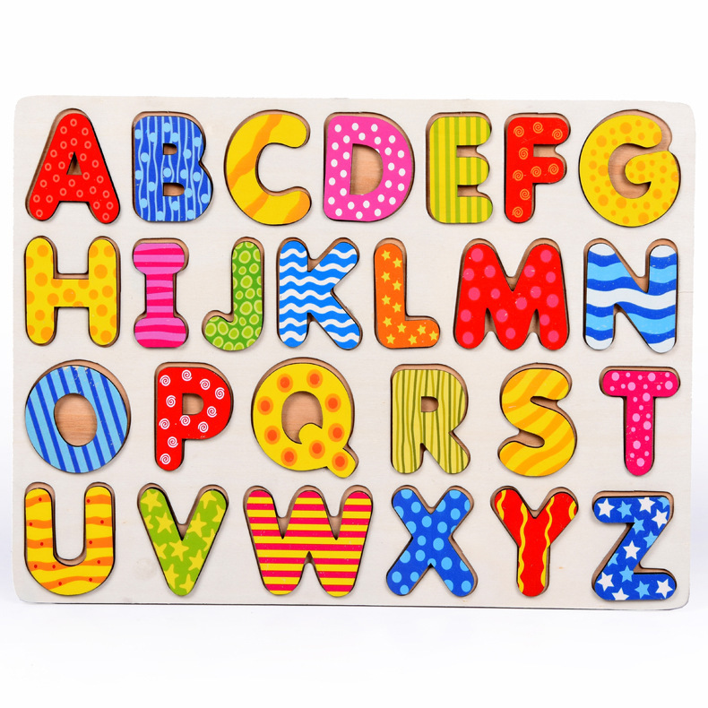 Puzzle letras de madera mano agarrar juguetes de madera puzzle juguetes de ensamblaje de jardín de infantes educación temprana