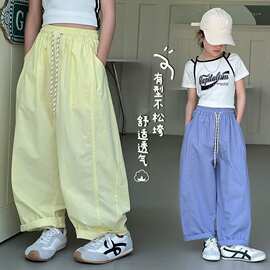 女童哈伦裤2026夏季薄款洋气中大儿童小女孩宽松弯刀直筒休闲长裤