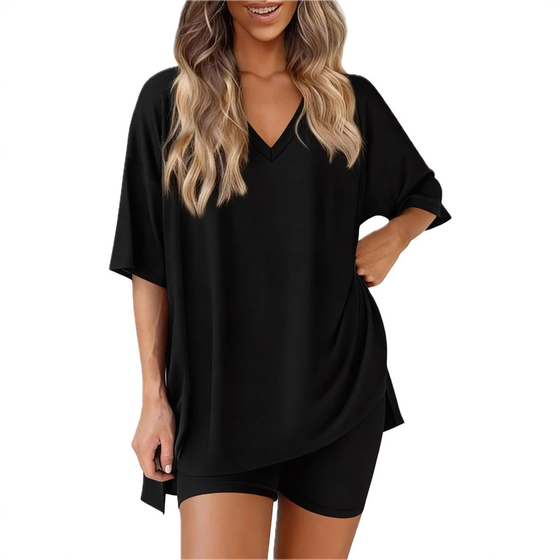Summer New Style 2026 Cross-Border European and American Amazon Foreign Trade Fashion Casual V-Neck Solid Color Loose Suit Summer New Style 2026 Cross-Border European and American Amazon Foreign Trade Fashion Casual V-Neck Solid Color Loose Suit