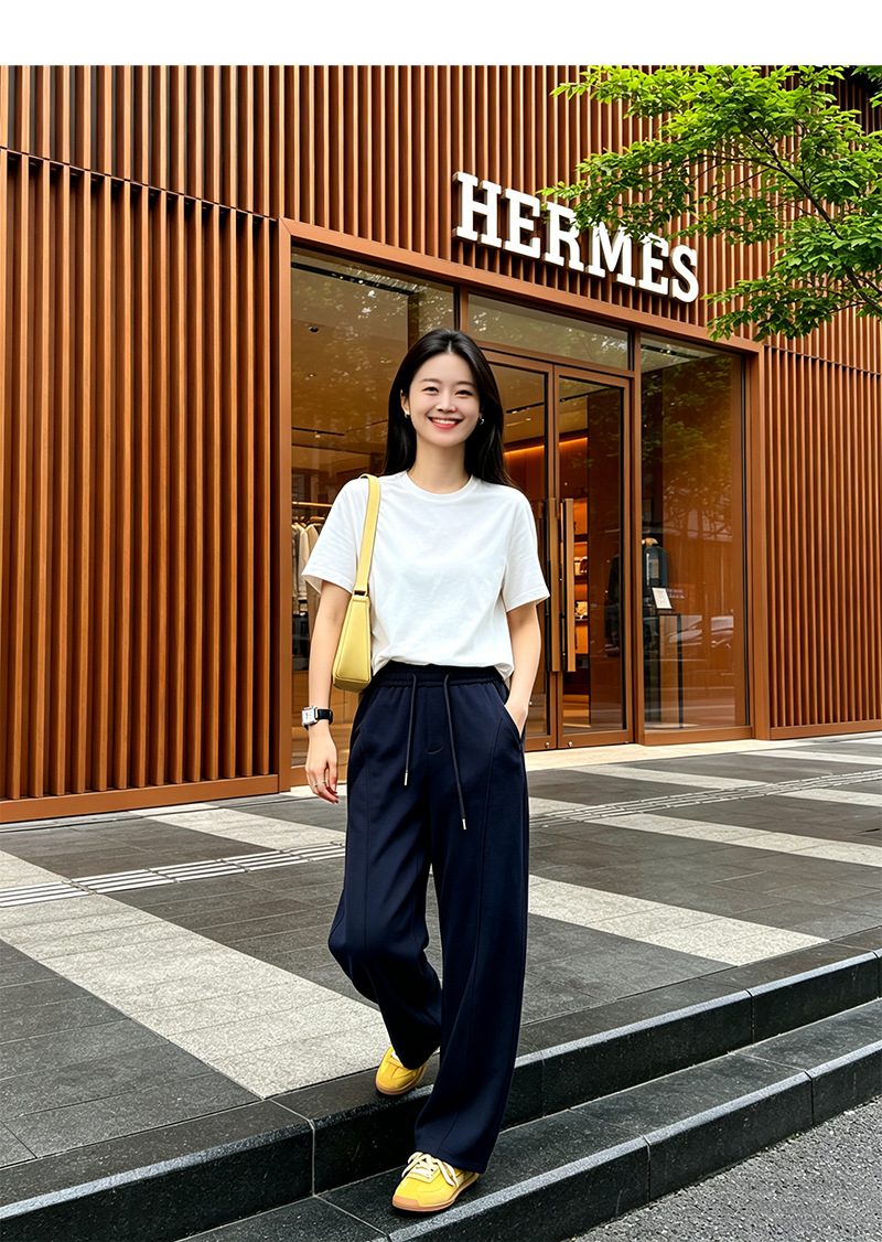 Quần culottes nữ ống rộng dáng lưỡi liềm cảm giác mát lạnh — Xanh navy chi tiết 20