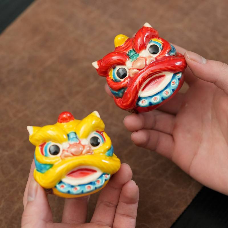 交趾陶佛山醒狮摆件国潮舞狮文创陶瓷家居客厅装饰品摆件伴手礼品