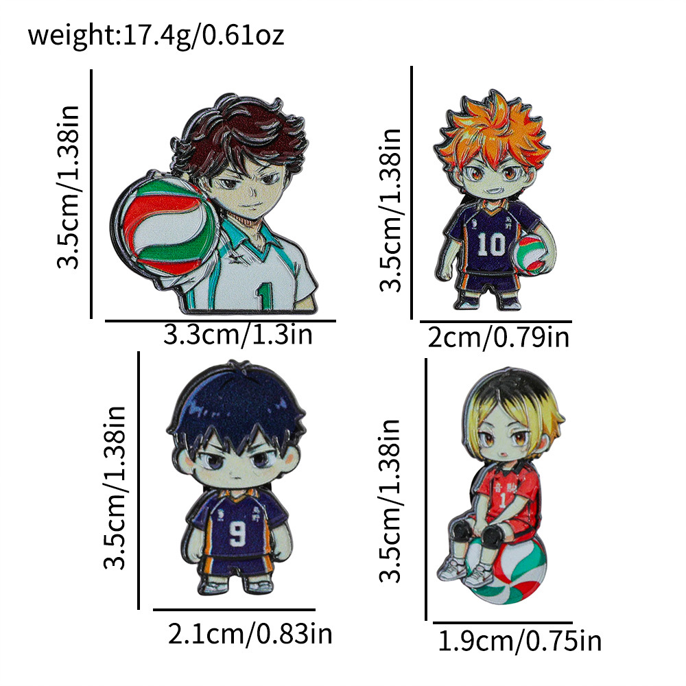 4Pcs Haikyuu!! Merchandise Badges: Hinata Shoyo, Kageyama Tobio, Oikawa Tooru Q-Version Pins
