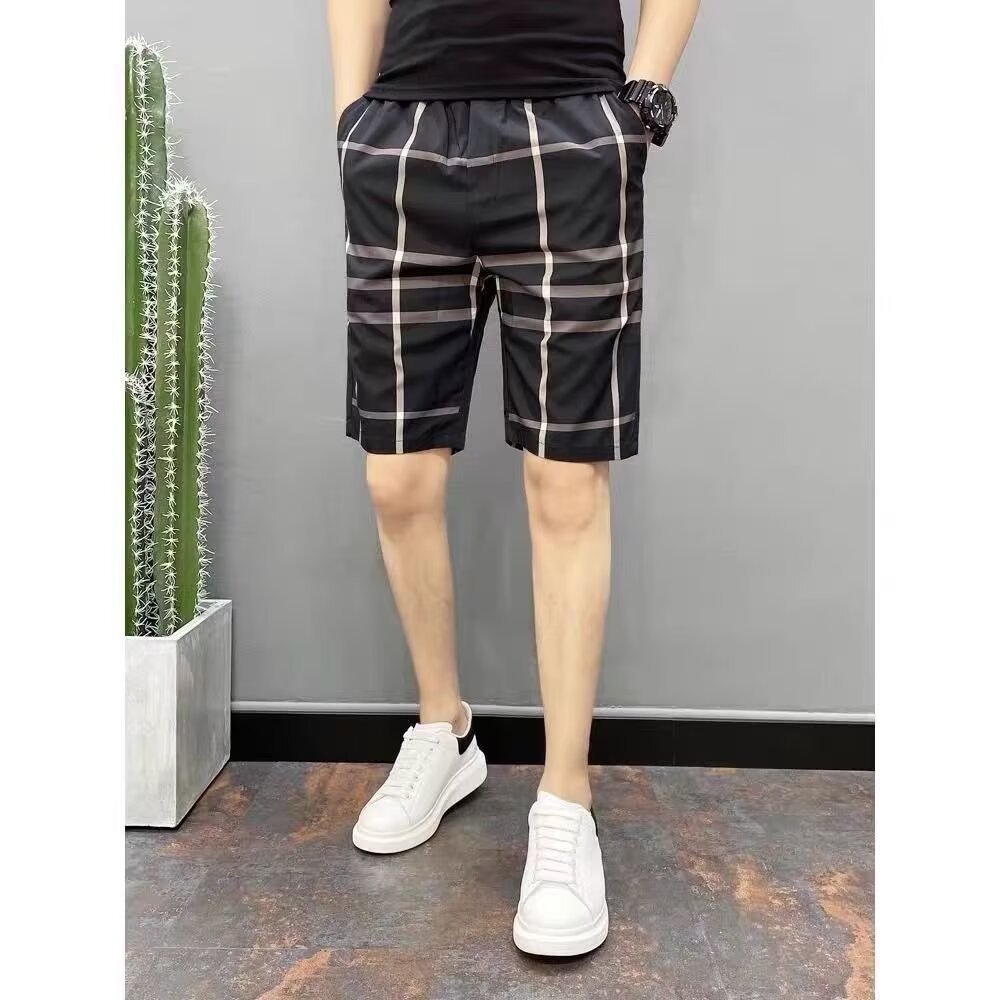 Pantalones cortos casuales para hombres de verano secado rápido delgado a cuadrillas de alta gama, pantalones deportivos rectos para hombres.
