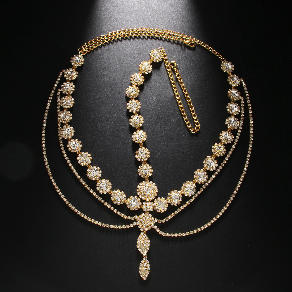 Europa y los Estados Unidos famosos flores de estilo exagerado cadena de cabeza de diamante multicapa accesorios de alta calidad Bandas de cabeza para mujeres