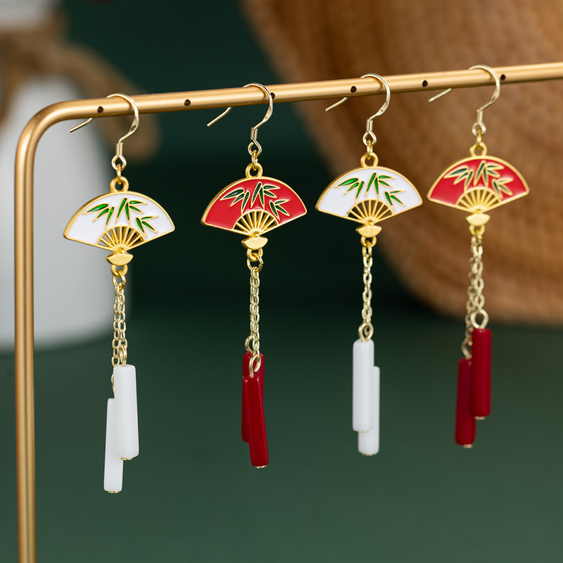 New Chinese fan-shaped ear hook s925 silver needle antique Hanfu cheongsam tassel earrings vintage high-end earrings wholesale New Chinese fan-shaped ear hook s925 silver needle antique Hanfu cheongsam tassel earrings vintage high-end earrings wholesale