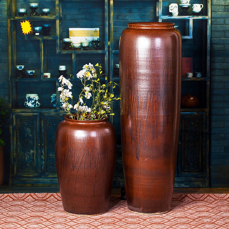 Jingdezhen arreglos florales retro hacer viejos vasos de cerámica de piso restaurante de oficina artesanía decoración de vasos de tres piezas