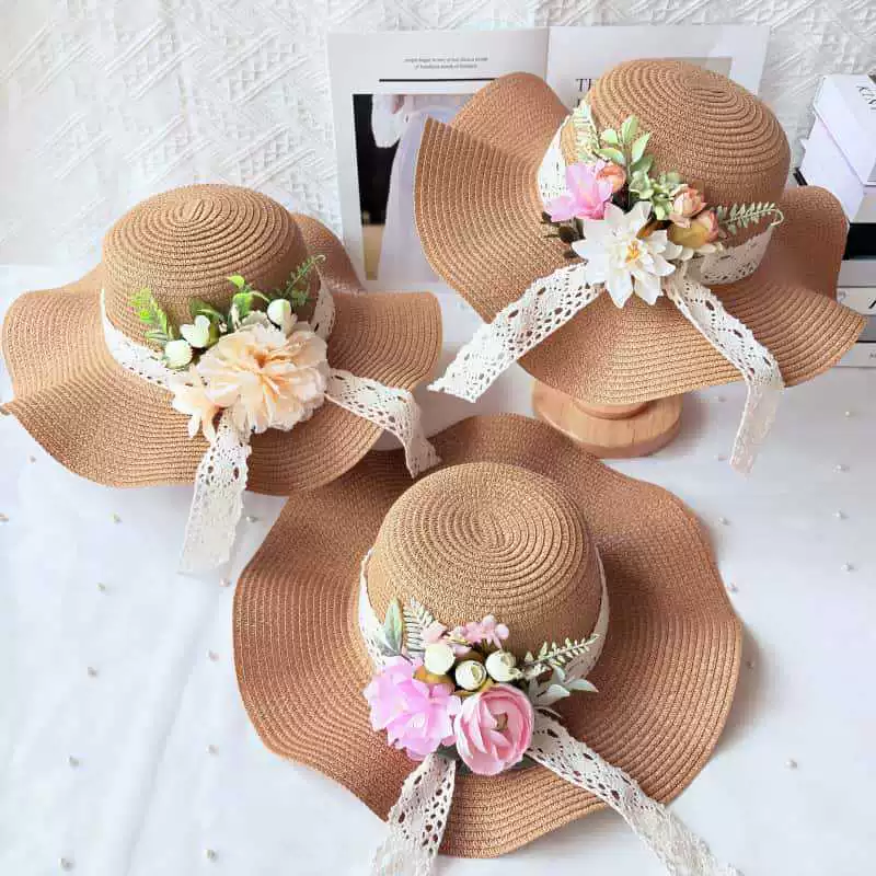 Пляжная соломенная шляпа с большими полями, солнцезащитная шляпа, соломенная шляпа ручной работы, материал, цветочная шляпа, искусственный цветок, креативная