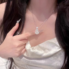 新中式冰透白玉髓葫芦吊坠项链女轻奢小众高级感锁骨链毛衣链配饰