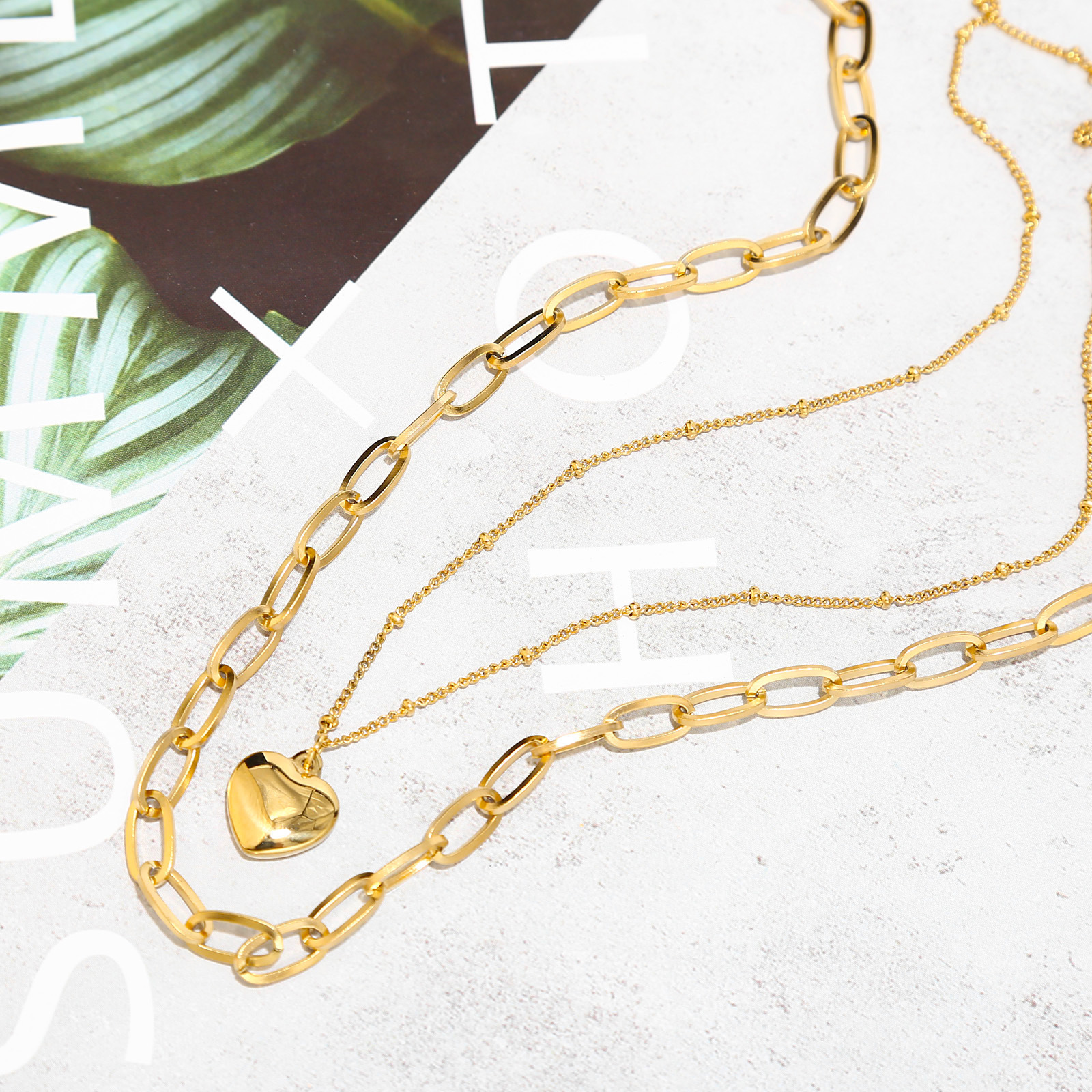 Retro Heart Shape Titanium Steel Plating Layered Necklaces 1 Piece