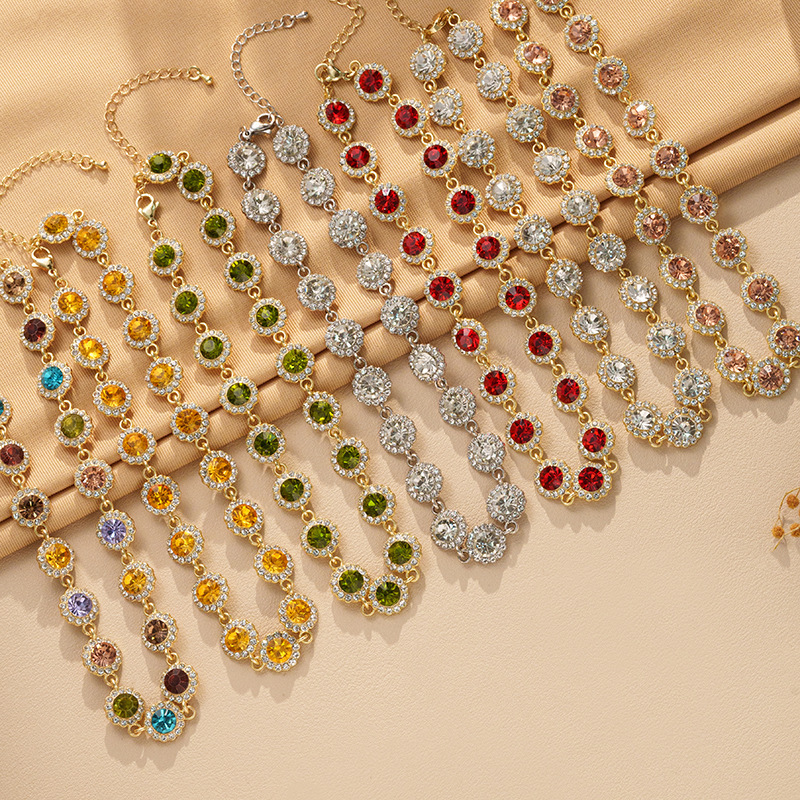 Colorful Rhinestone Necklace Cross-Border Personalized Temperament Gemstone Necklace Custom Light Luxury Niche Design High-End Clavicle Chain