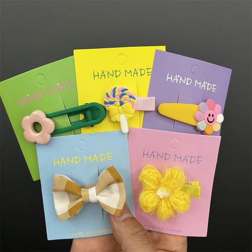 Colorful hair clip card paper yellow pink blue leather pattern star card hair accessories clip candy tag card head wholesale