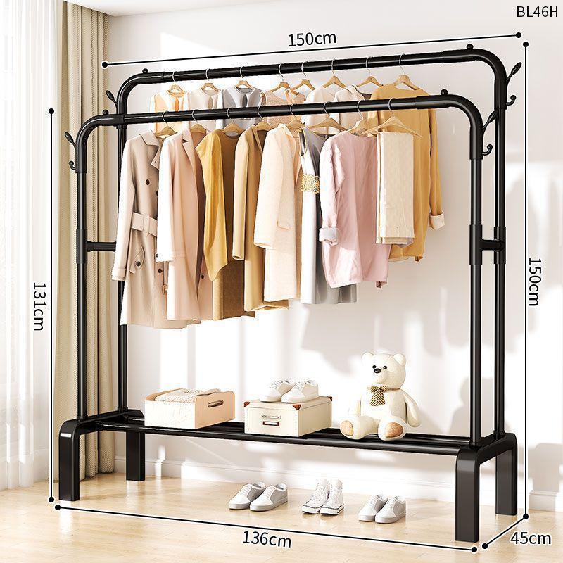 151.6CM [업그레이드된 더블폴 + 신발장] 블랙