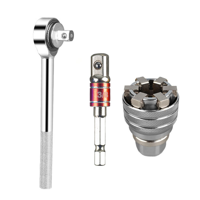 Extensión de Vaso Yunbei Métrico de 7-19 mm con Vástago Hexagonal de 3/8 Pulgadas, Vaso Mágico con Trinquete Plateado de 1/4-3/4 Pulgadas