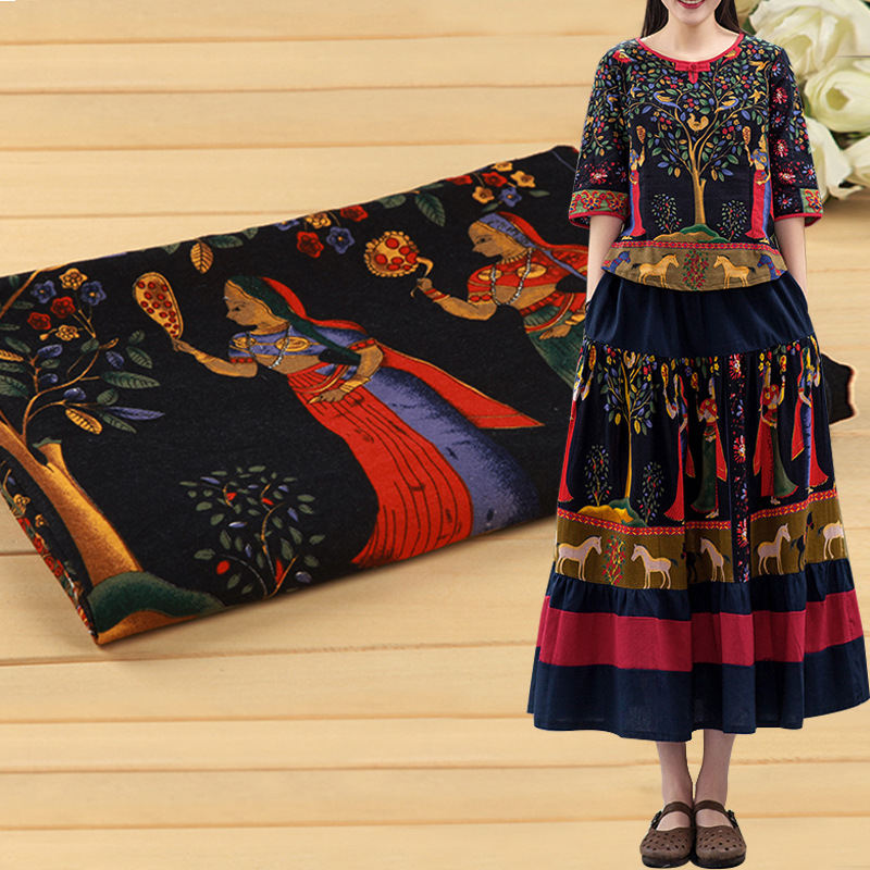 东南亚民族风 棉麻桌布布料 布艺亚麻外贸异域茶几台盖布桌垫面料