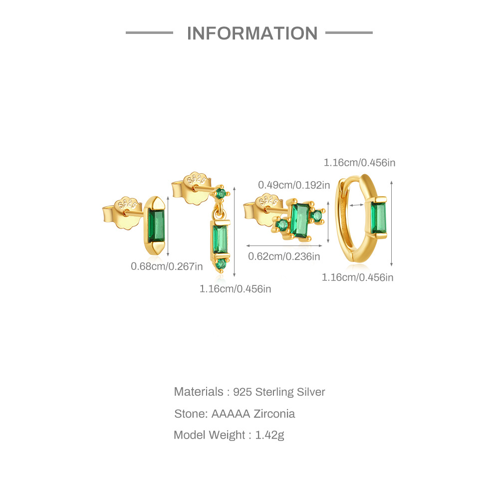 Zircon Inlay Material Earrings, Ear Studs Classification 4 Pieces 925 Sterling Silver Zircon Geometric Earrings Ear Studs