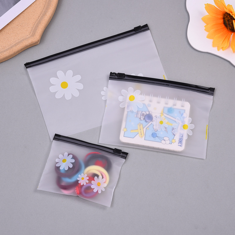Pe Frosted Chrysanthemum Hair Tie Packaging Bag Self-Sealing Zipper Bag Sock High-Transparency Storage Bag Pull-Tab Storage Bag