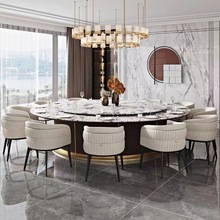 餐桌大圆桌岩板隐形电池炉火锅桌18人会所饭店大商用火锅店专用