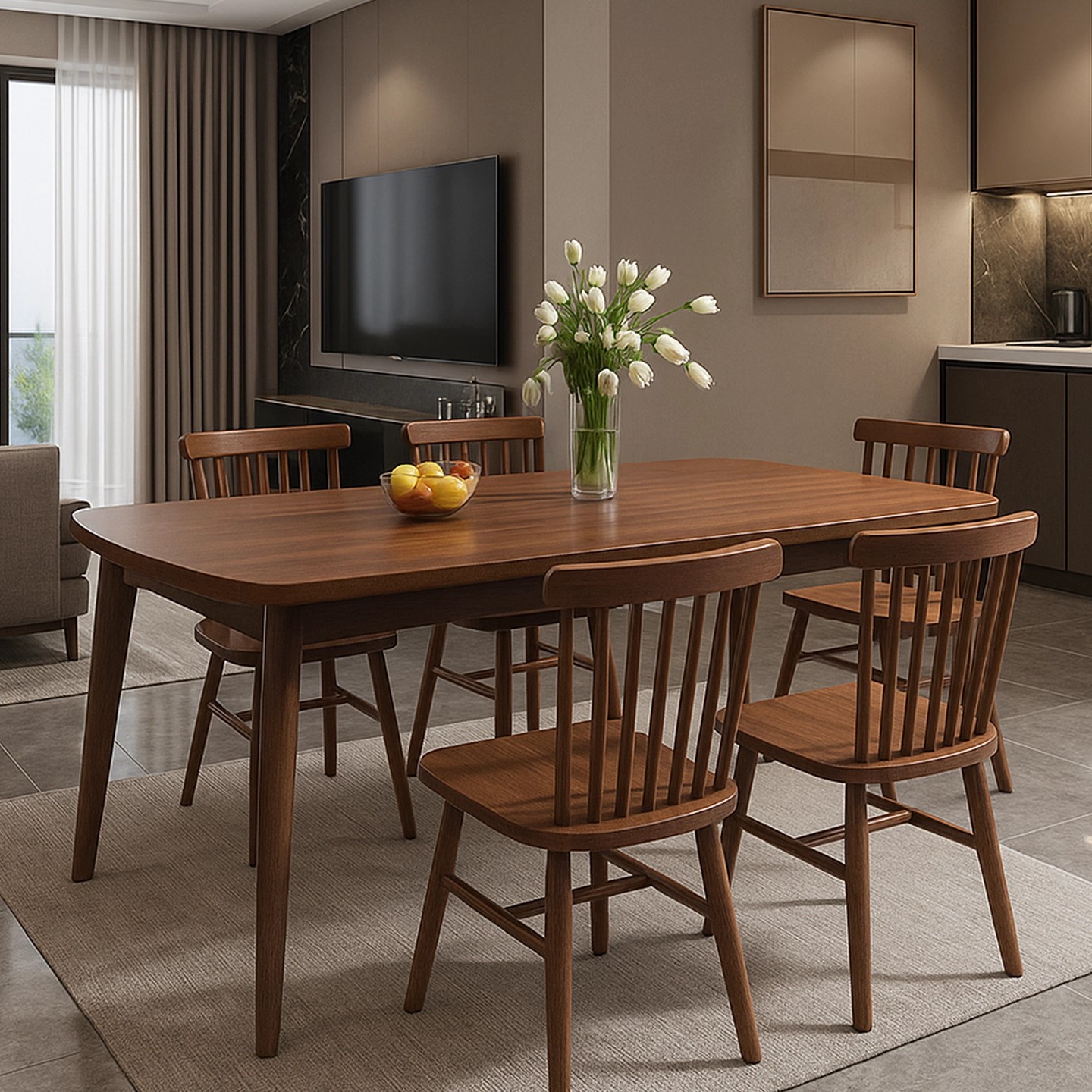 Mesa de comedor de madera sólida, mesa de comedor rectangular doméstica, sala de estar, mesa de barra larga, mesa de comedor de alquiler, combinación de sillas