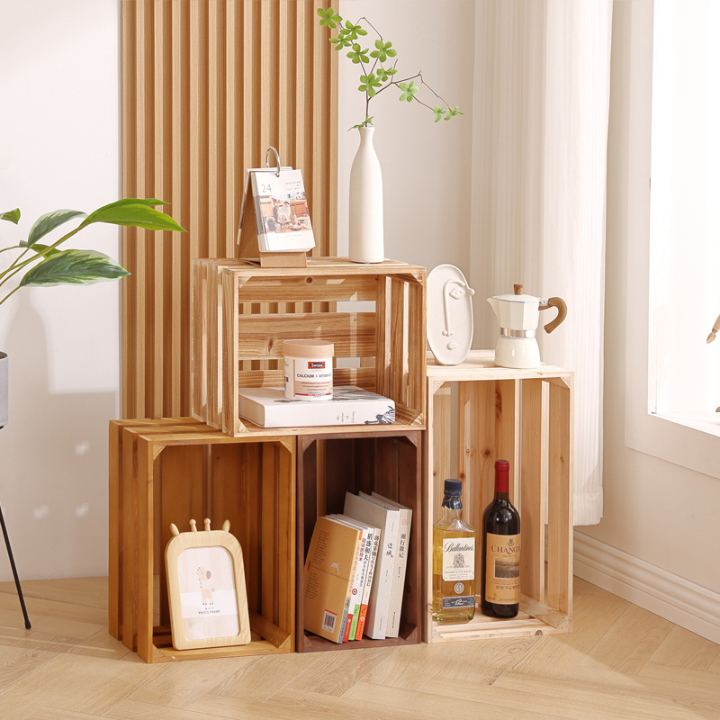 Caja de almacenamiento de madera sólida Caja de madera Supermercado Exhibición Caja de madera Cesta de almacenamiento Decoración Caja de madera