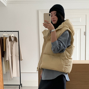 Allo Fu stand collar hooded down vest 2024 winter new 90 white duck down sleeveless warm coat 22935