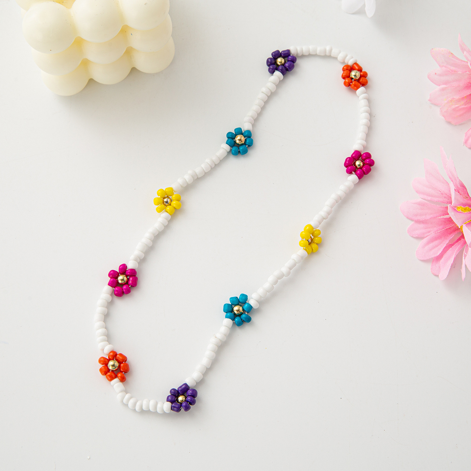 11g Weight Bracelets, Necklace Classification 1 Piece, 1 Set Quantity Holiday, Daily Occasion Resin, Seed Bead Material Flower Pattern Kid'S Gender Beaded Design Cartoon Style, Cute Style Cartoon Style Cute Flower Resin Seed Bead Beaded Kid'S Bracelets Necklace 11