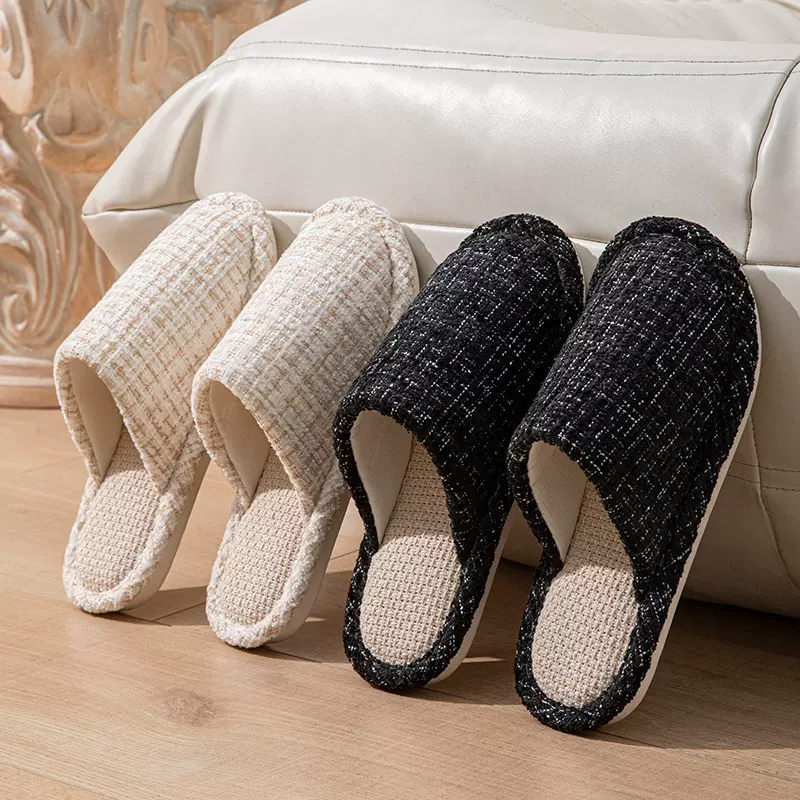 亚麻拖鞋女秋季室内家居防滑日式小香风包头四季软底情侣拖鞋男家