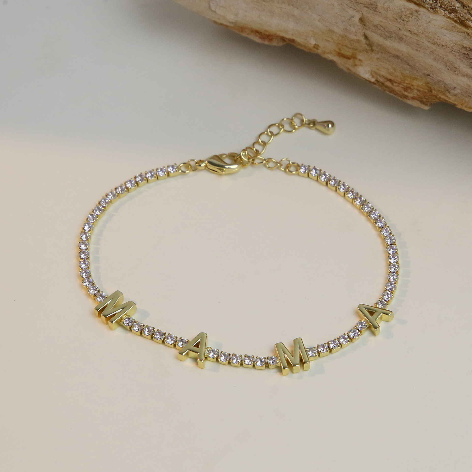 Zircon Inlay Material Bracelets Classification Brass Chain Material Wholesale Jewelry Classic Style Letter Brass Zircon 18K Gold Plated Plating Bracelets Tennis Chain