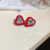 Red silver needle, retro demi-season earrings from pearl with bow, silver 925 sample, wide color palette