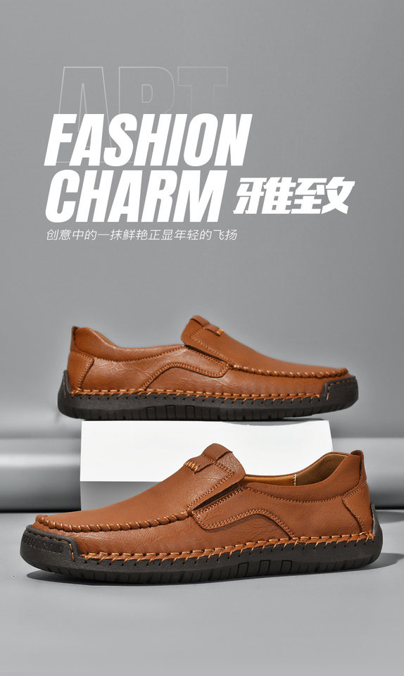 Giày lười nam da PU thoáng khí mũi tròn đế cao su — F9917 Kaki, F9917 màu nâu nhạt, F9917 màu nâu sẫm, F9917 màu xám chi tiết 1