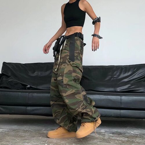 Trendy American Street Retro Hip-Hop Camouflage Wide Leg Work Pants Loose Large Pockets Casual Men's Streetwear Pants