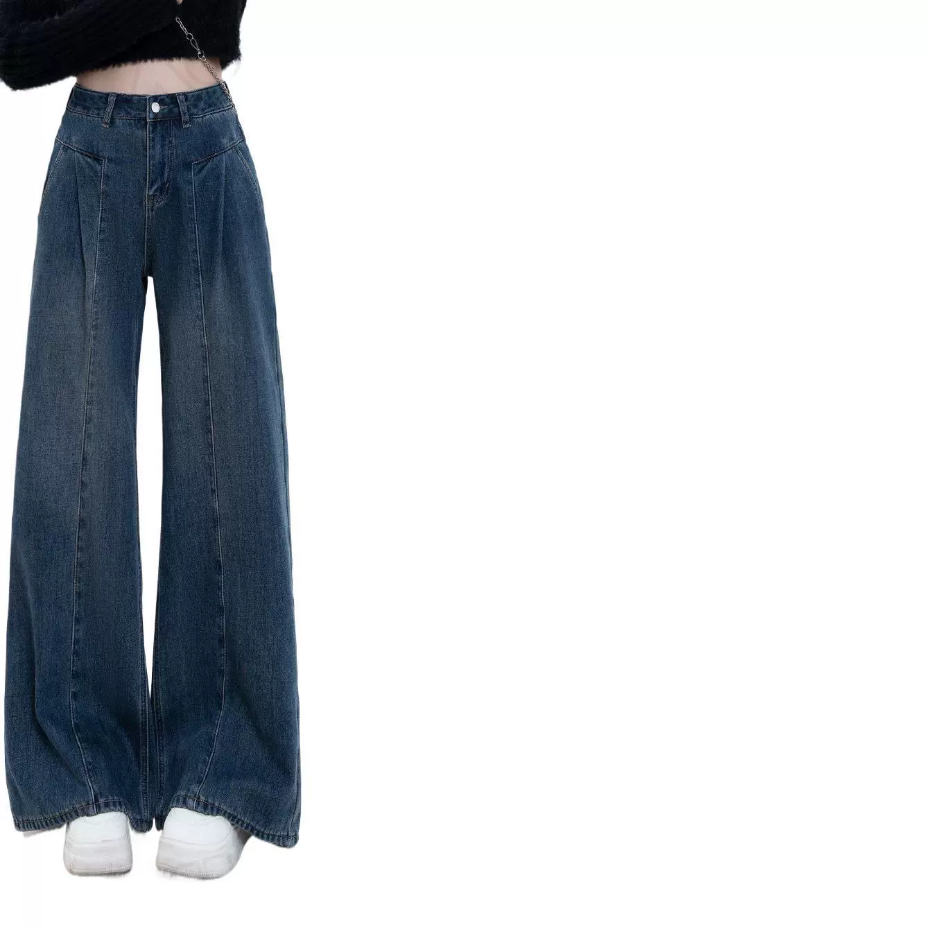 Обычные бархатные новые осенние и зимние новые широкие ноги с высокой талией и тонкими, дикие прямые брюки джинсы женские