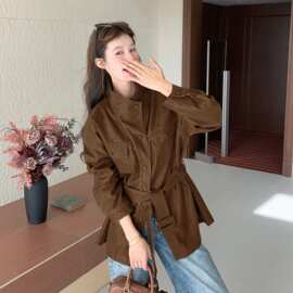 美拉德轻熟风小个子收腰系带外套女2026秋季新款盐系复古气质上衣