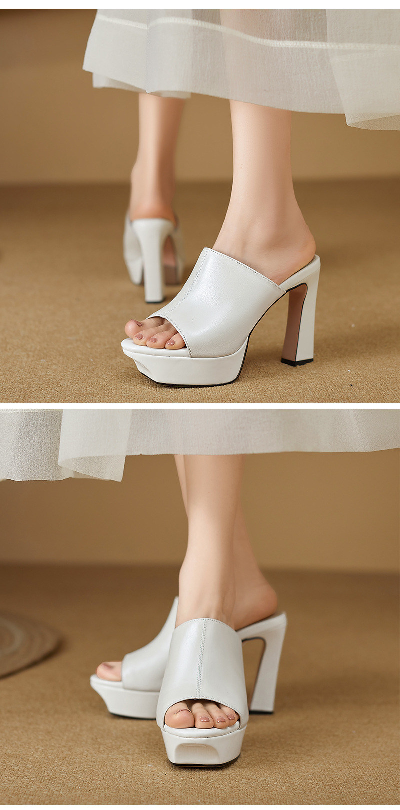 Sandal cao gót nữ quai ngang hở mũi gót 9 cm — đen chi tiết 7