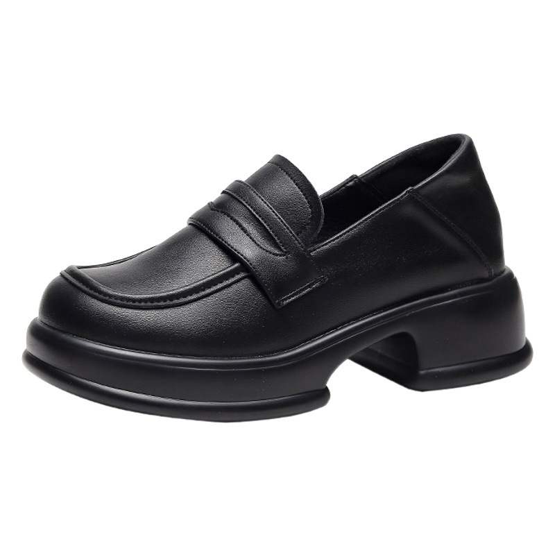 Women's Small Leather Shoes with Hidden Height Increase, Small Size Loafers, Size 32, Winter Fleece-Lined, Dual-Wear, Thick-Soled Slip-On, College Style Leather Shoes